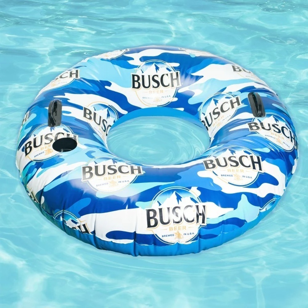 🎠 New Busch Inflatable Swim Tube Ring Float Built-in Handles and Cup Holder